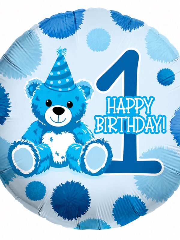 LoonBalloon Birthday First Birthday Blue Bear Foil Balloon Standard Size 5 Count